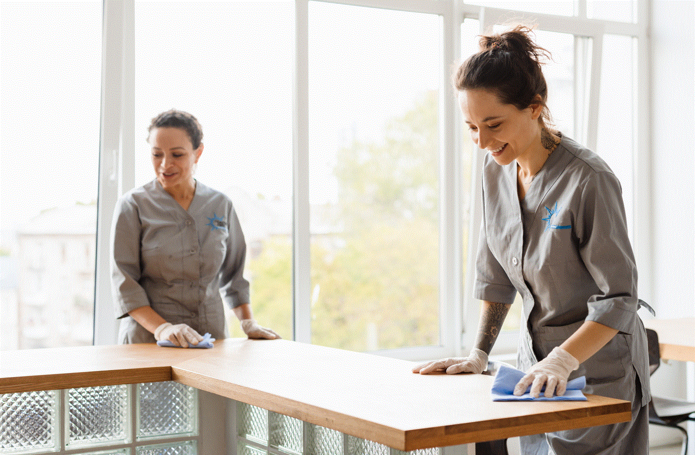 Cleaners smiling at work